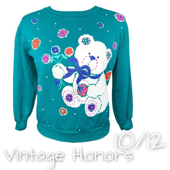 Vintage Honors 90s Teddy Bear Soft Pullover Sweatshirt Made in USA 10 / 12 - Picture 9 of 9